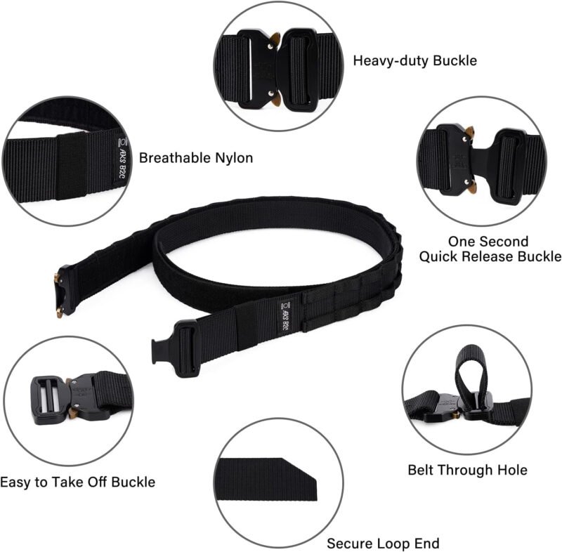 AKS Tactical Belt with Buckle | Molle Belt | Security Utility Belt with Pouch | Heavy Duty Battle Belt