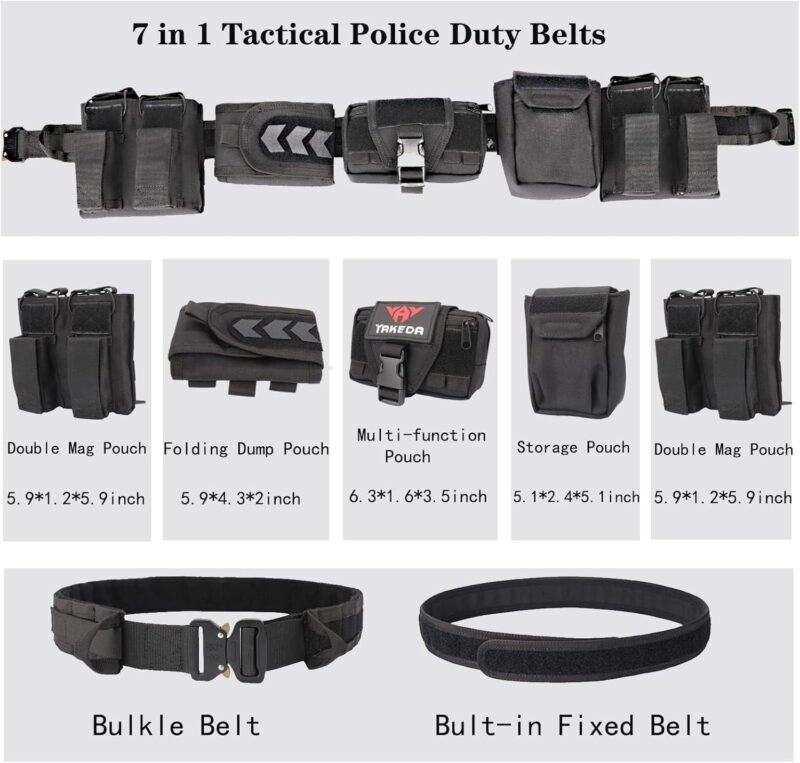 BOMTURN Battle Belt Tactical Belt with Accessories: Duty Belts Law Enforcement Combat  Police Belt with Pouches 7pcs