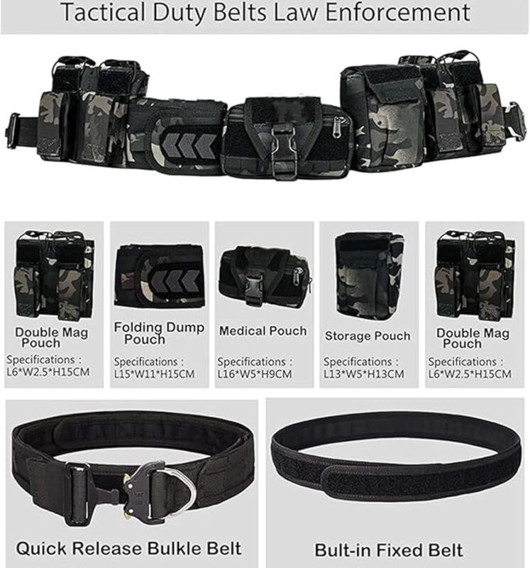 Tactical Battle Belt with Quick Release & Accessory Pouches – 7 in 1 Duty Belt for Men