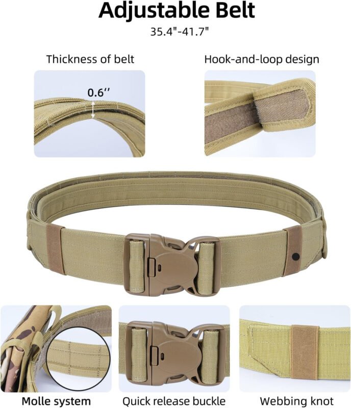 EZshoot Tactical Belt Men Battle Belt Multifunctional 7 in 1 Tactical Duty Belt with Accessories Pouches Utility Belt for Outdoor Sport Camo