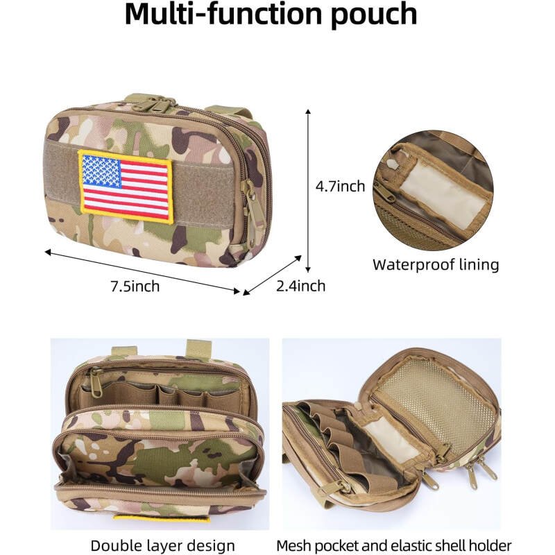 EZshoot Tactical Belt Men Battle Belt Multifunctional 7 in 1 Tactical Duty Belt with Accessories Pouches Utility Belt for Outdoor Sport Camo