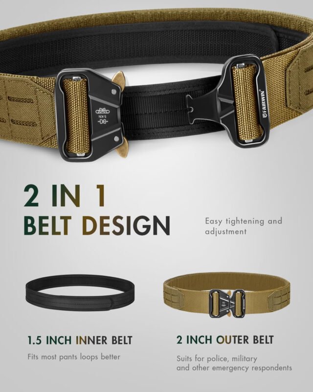 FAIRWIN Tactical Belt, Battle Belt, MOLLE Belt Quick Release Rigger Belt 2 Inch Tactical Heavy Duty Carry Belt