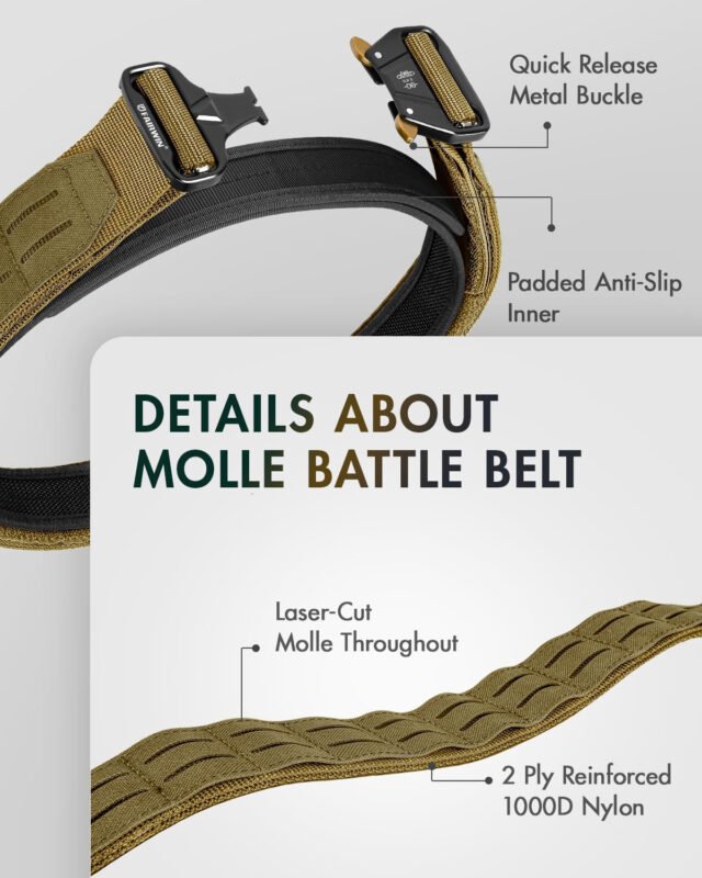 FAIRWIN Tactical Belt, Battle Belt, MOLLE Belt Quick Release Rigger Belt 2 Inch Tactical Heavy Duty Carry Belt