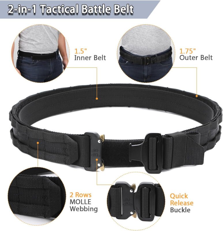 Tactical Battle Belt – Heavy Duty Belt with Hanger MOLLE Belt 1.75” Outer Belt with Inner Belts