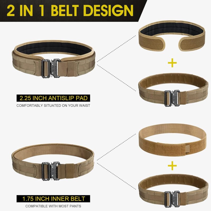 AIKATE Tactical Molle Battle Belt – Quick Release Rigger Combat Belt 1.75″/2.25″ Inner & 2.0″ Outer Heavy Duty