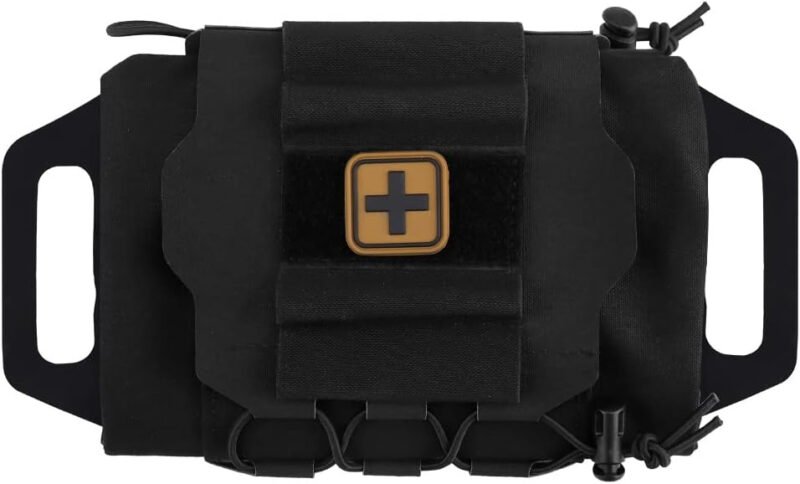 SABADO Rapid/Quick Deploy First Aid Kit Pack Tactical IFAK Pouch Two-Piece System Med Roll Carrier Hypalon Handle Outdoor Sport Hunting Bag (Black)