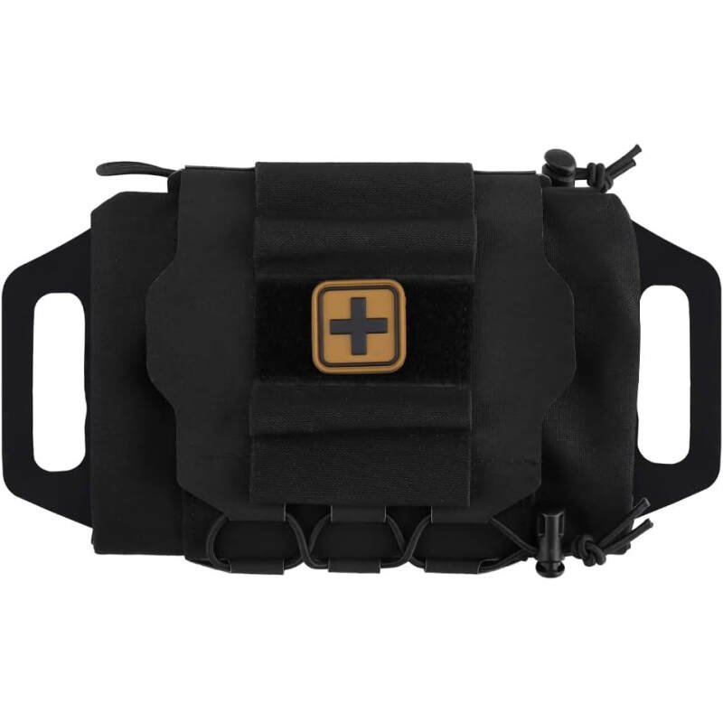 SABADO Rapid/Quick Deploy First Aid Kit Pack Tactical IFAK Pouch Two-Piece System Med Roll Carrier Hypalon Handle Outdoor Sport Hunting Bag (Black)