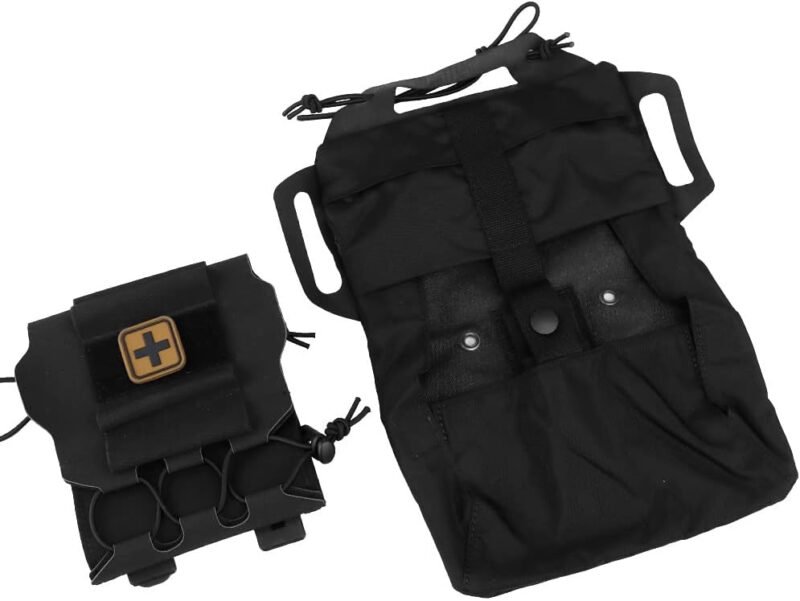 SABADO Rapid/Quick Deploy First Aid Kit Pack Tactical IFAK Pouch Two-Piece System Med Roll Carrier Hypalon Handle Outdoor Sport Hunting Bag (Black)