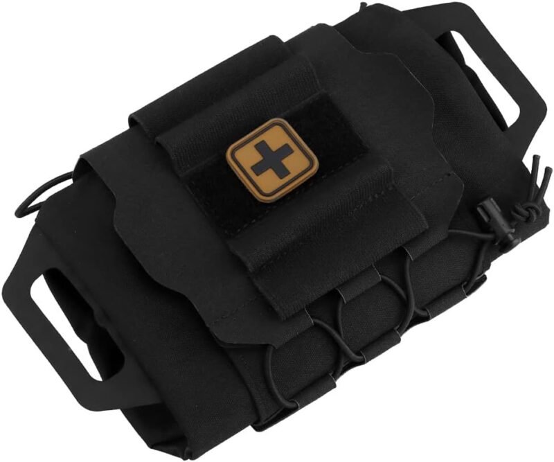 SABADO Rapid/Quick Deploy First Aid Kit Pack Tactical IFAK Pouch Two-Piece System Med Roll Carrier Hypalon Handle Outdoor Sport Hunting Bag (Black)