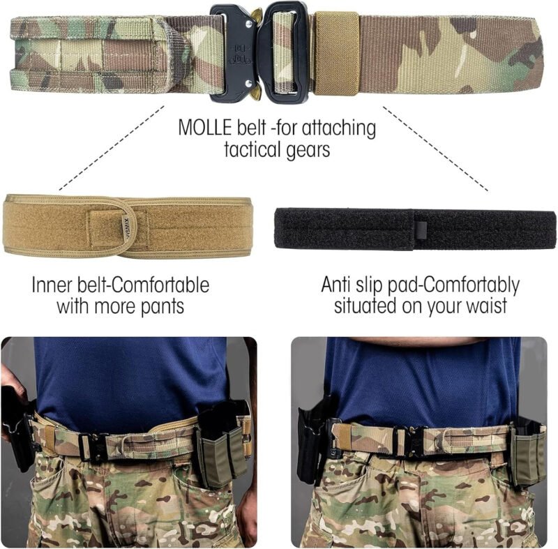 VISMIX Tactical Belt, Quick Release 1.75″ MOLLE Battle Belt with Inner Belt and Anti-Slip Pad- Heavy Duty Battle Belts