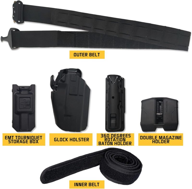 Tactical Battle Belt Law Enforcement Duty Belt Kits Military Style Riggers Belt 5-in-1 Utility Belt rig (Large)