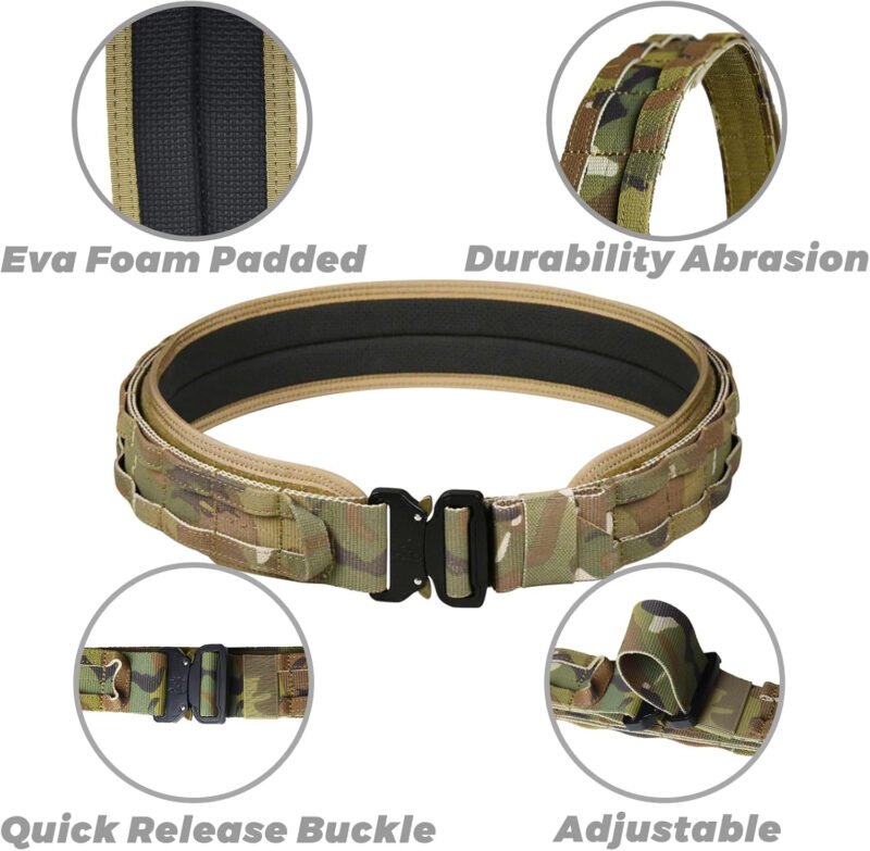 3 Layer Tactical Belt 1.75 inch – Quick Release Padded Molle System for Men 1000D Nylon Webbing Alloy Buckle Utility