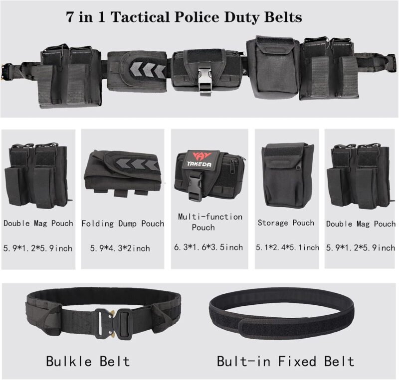 YAKEDA Battle Belts for Men Tactical: Tactical Heavy Duty Belts Law Enforcement  Utility Belt with Pouches 7 PCS