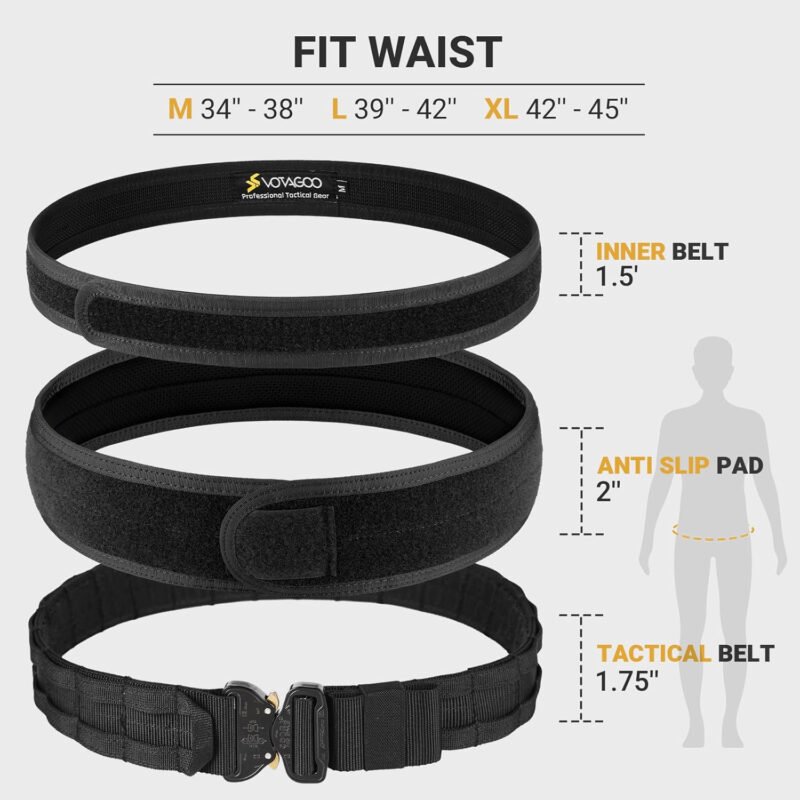 Tactical Belt, 1.75” Molle Belt with Cobra Quick Release Buckle, Heavy Duty Gun Belt with Anti-slip Pad