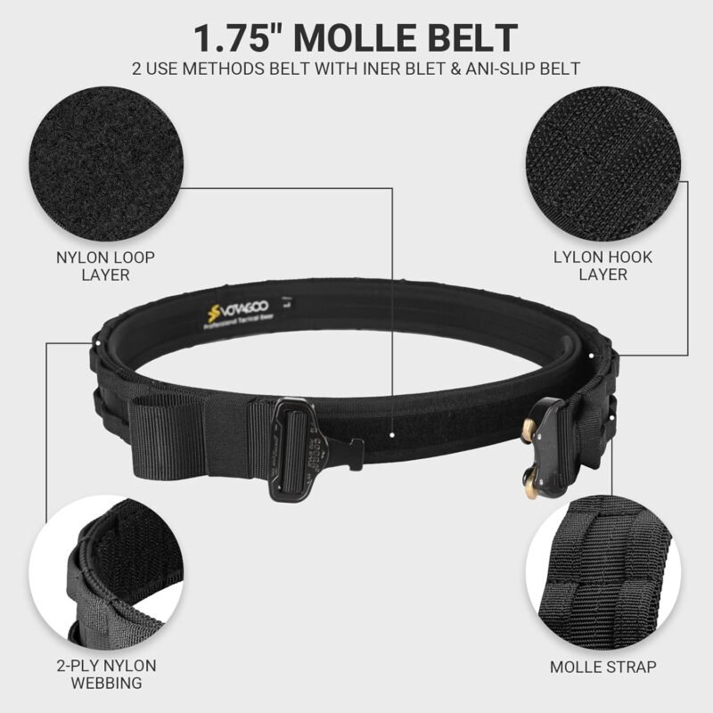 Tactical Belt, 1.75” Molle Belt with Cobra Quick Release Buckle, Heavy Duty Gun Belt with Anti-slip Pad