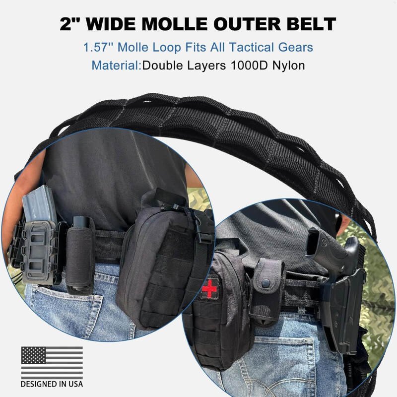 WarBull Tactical Battle Molle Belt, 2” Quick Release Gun Belt w/Secure Locking, 1.57” EDC Inner Belt, Duty Combat Belt