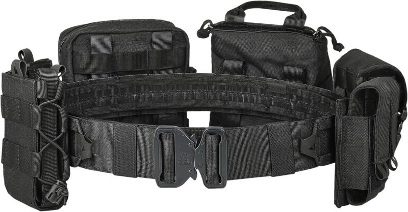 YAKEDA Battle Belts Tactical Molle Duty Belts Law Enforcement with Pouches 8-in-1 (Black)