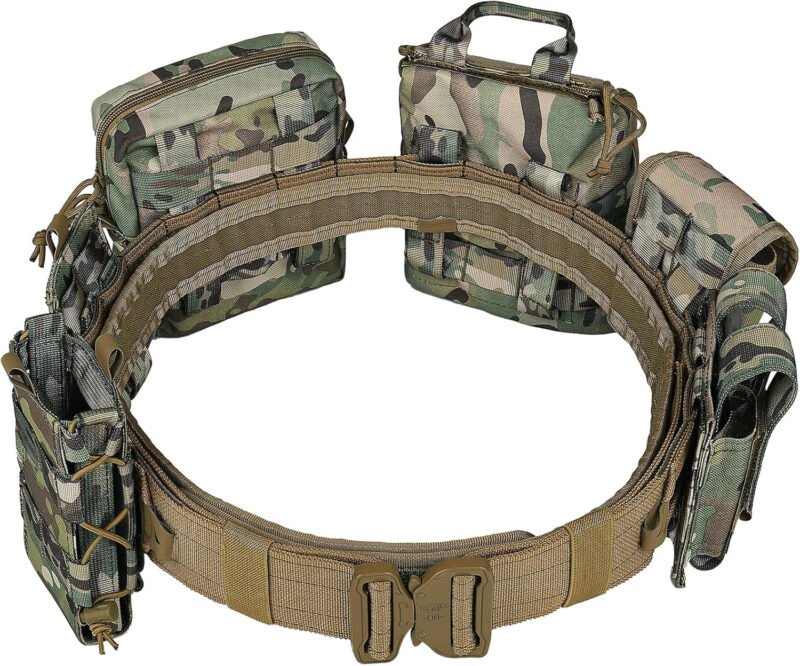 YAKEDA Molle Battle Belt with Accessories -Tactical Combat Belt Quick Release Rigger  Belt Heavy Duty Belts 8 pcs