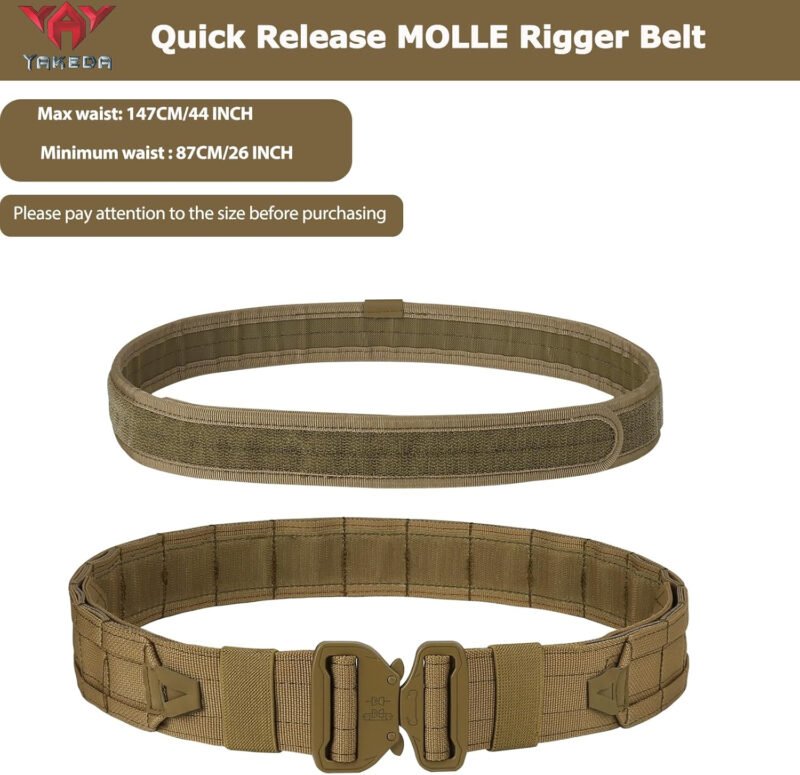 YAKEDA Molle Battle Belt with Accessories -Tactical Combat Belt Quick Release Rigger  Belt Heavy Duty Belts 8 pcs