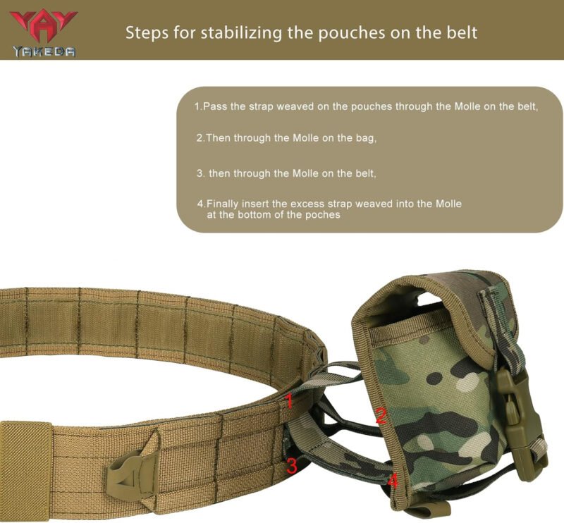 YAKEDA Molle Battle Belt with Accessories -Tactical Combat Belt Quick Release Rigger  Belt Heavy Duty Belts 8 pcs