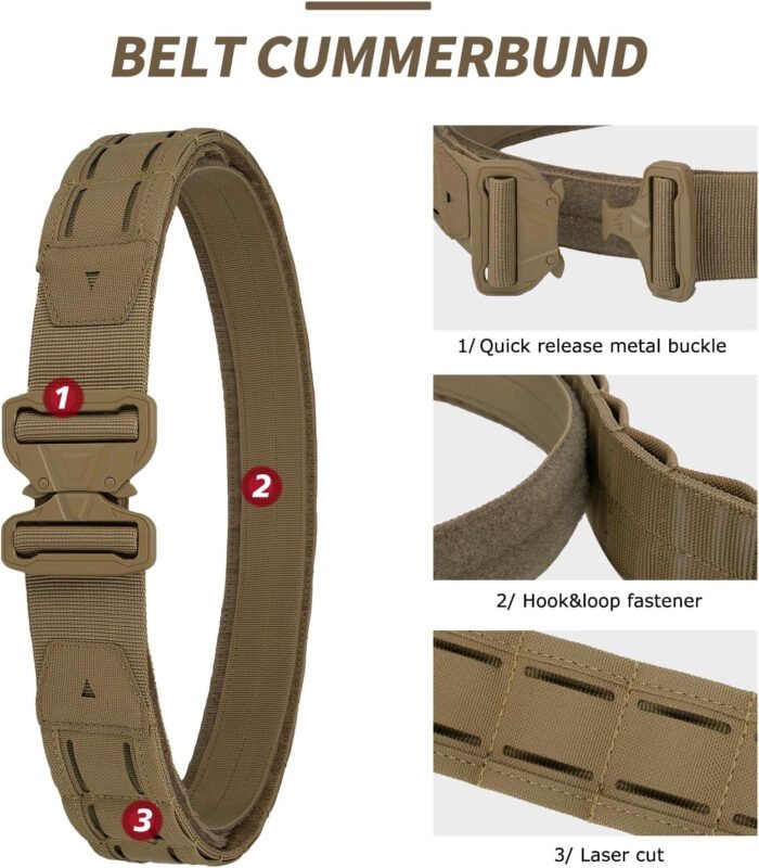YAKEDA Tactical  Battle Belt for Men, 1.75″ & 1.5″ Rigger Heavy Duty Belt 3pcs,ideal for hunting, hiking