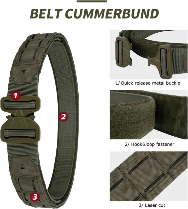 YAKEDA Tactical Battle Belt–Quick-Release Men’s Belts Padded Tactical Nylon Belts with Inner Belt & Anti-slip Belt