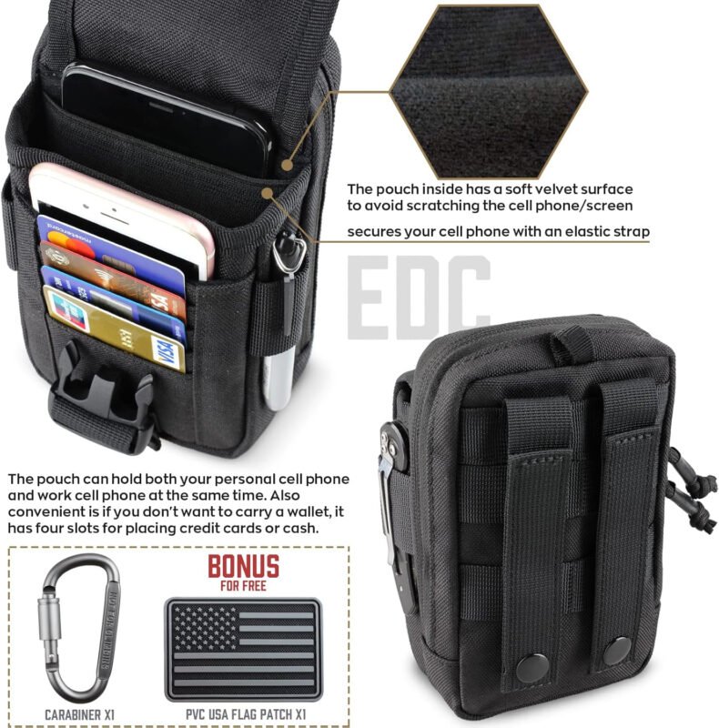 WYNEX Tactical Compass Phone Pouch, Large Molle Smartphone Holster Case Double Capacity Small Utility EDC Pouch with Compass Buckle and Carabiner