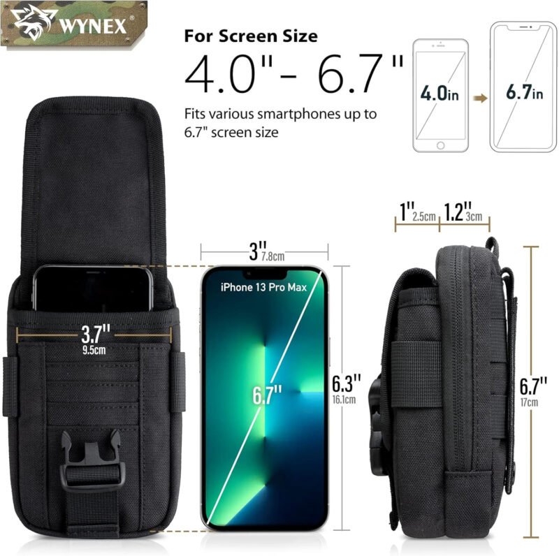 WYNEX Tactical Compass Phone Pouch, Large Molle Smartphone Holster Case Double Capacity Small Utility EDC Pouch with Compass Buckle and Carabiner