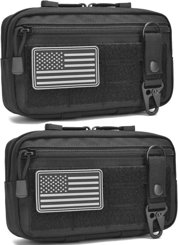 2 Pack Tactical Molle Admin Pouch with US Flag Patch and Keychain – Utility Laser Cut Tactical EDC Tool Pouch Bag Horizontal Modular Pouches Utility Tool Pouch