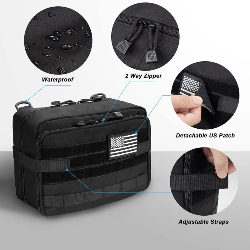 Jueachy Tactical Molle Pouch Large Admin Bag Utility Tool Pouches Molle Attachment EDC Pouches Expandable Molle Accessories Organizer Medical Pocket U.S.A Patch Included