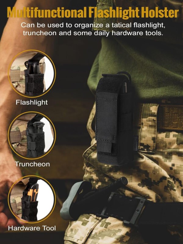 OneTigris Flashlight Holster Flashlight Holder Molle Flashlight Holster Tactical Flashlight Pouch Holder for Belt 1000D Cordura Nylon