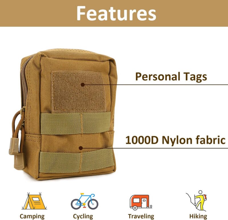 4-Pack Molle Pouch Tactical Utility EDC Small Bags Pouches with 4 Detachable Patch & 4 D-Ring Clips