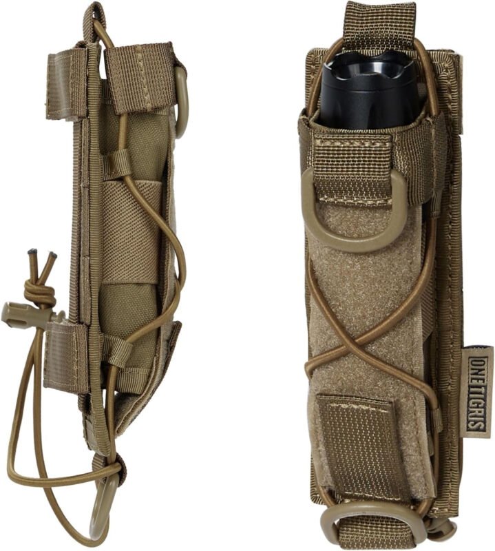 OneTigris Flashlight Holster Molle Flashlight Holder for Belt Tactical Pouch for Torch Linear Hand Tool with Open-top MOLLE Strap for Vertical & Horizontal Carrying (Black)