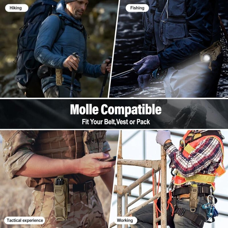 OneTigris Flashlight Holster Molle Flashlight Holder for Belt Tactical Pouch for Torch Linear Hand Tool with Open-top MOLLE Strap for Vertical & Horizontal Carrying (Black)