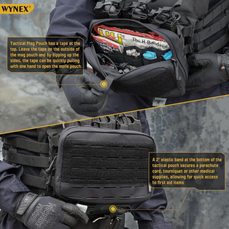 WYNEX Molle Mag Pouch,Tactical Molle Admin Pouch of Laser Cut, Triple Magazine Pouch with Molle Utility Pouch for AR M4 M16 Mag, Tactical Medical EMT EDC Pouch