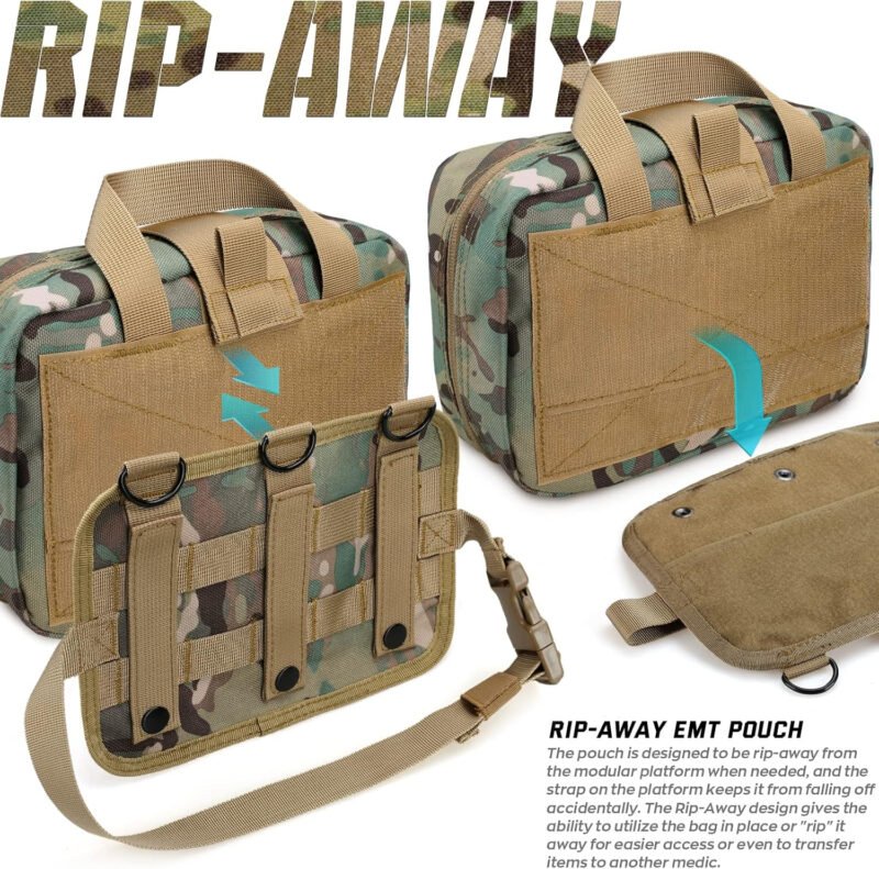 Tactical Molle Medical Pouch – Upgraded Size, Large Capacity IFAK Pouch with Detachable Quick Release and Headrest Mount, Includes Flag and Cross Patch