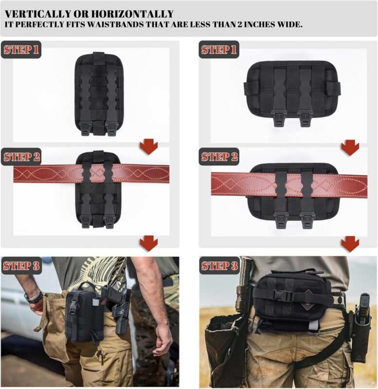 Tactical Rip Away IFAK Pouch Compact First Aid Medical EMT Pouch Emergency Trauma Bag for Home Car Outdoor Military W/ 3 Types Molle Clips/Car Headrest Mount Strap/Carabiner Clip/Med Cross Patch