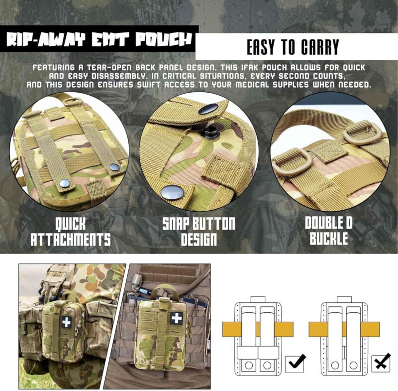 2 PCS Upgrade 1000D Laser Cut Molle IFAK Pouch Rip Away, Tactical First Aid Kit Medical Pouch for Duty Belt