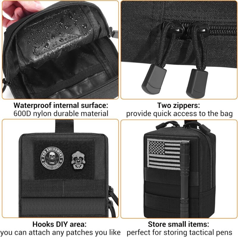 FUNANASUN 2 Pack Molle Pouches Tactical Pouch Small Molle Pouch Compact Water-Resistant EDC Pouch Molle Bag