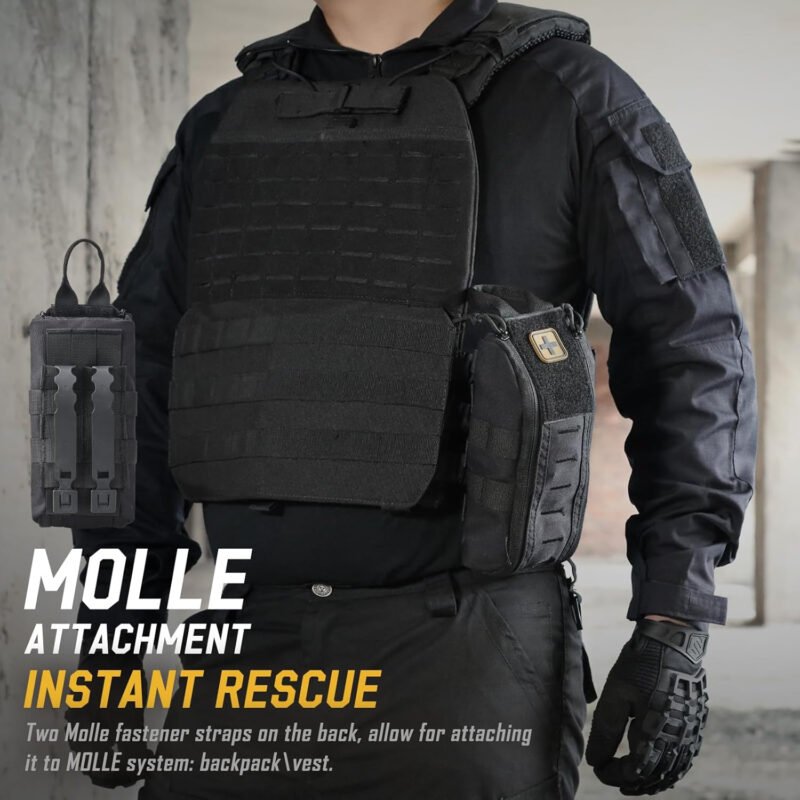 Molle First Aid IFAK Pouch, Medical Bag Molle Medical Pouch Tactical Medical EMT Kit Empty Molle Med Kit Quick Release Handle Small Portable Everyday Carry Survival Bag with Cross Patch