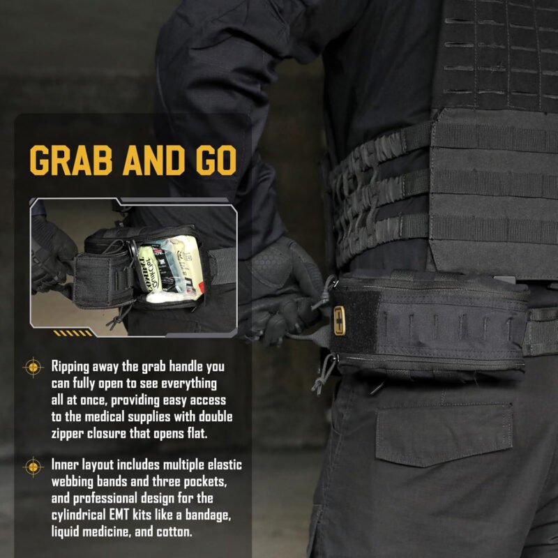 Molle First Aid IFAK Pouch, Medical Bag Molle Medical Pouch Tactical Medical EMT Kit Empty Molle Med Kit Quick Release Handle Small Portable Everyday Carry Survival Bag with Cross Patch