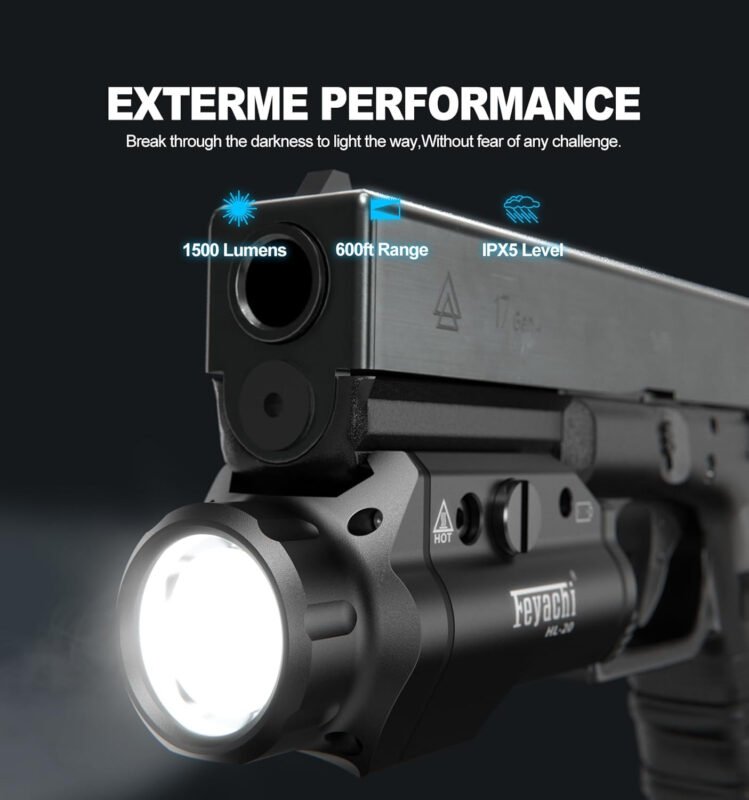 Feyachi HL-20 Pistol Light 1500 Lumen Upgrade LED Weapon Light Compact Rail Mounted Handgun Tactical Flashlight Rail Locating Keys for Picatinny, Black