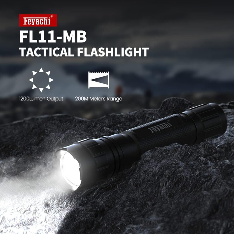 Feyachi Tactical Flashlight 1200 Lumen Matte Black LED Weapon Light with Mlok/Picatinny Flashlight Mount and Pressure Switch Included