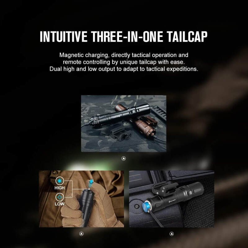 OLIGHT Odin 2000 Lumens Picatinny Rail Mounted Rechargeable Tactical Flashlight with Remote Pressure Switch, 300 Meters Beam Distance, Powered by Battery(Black)
