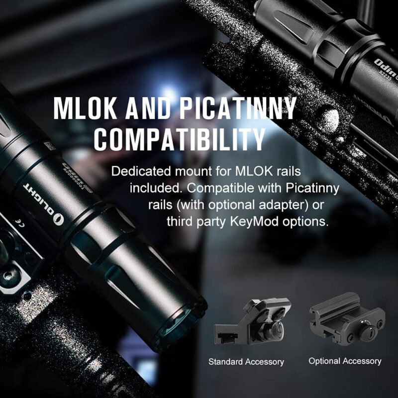 OLIGHT Odin Mini 1250 Lumens Ultra Compact Rechargeable Mlok-Mount Weaponlight, Removable Slide Rail Mount and Remote Switch, 240 Meters Beam Distance, Mlok Included