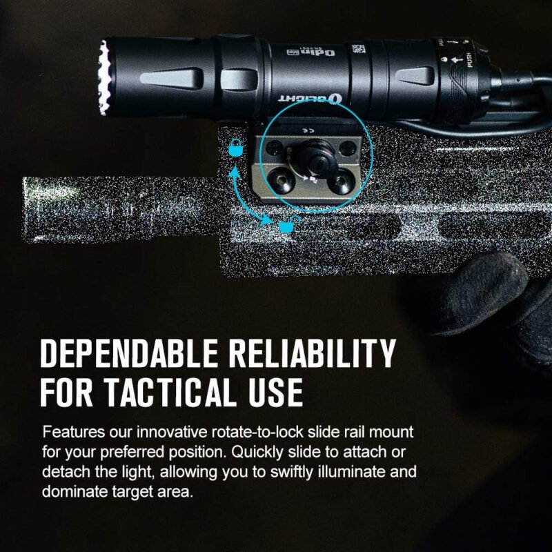 OLIGHT Odin Mini 1250 Lumens Ultra Compact Rechargeable Mlok-Mount Weaponlight, Removable Slide Rail Mount and Remote Switch, 240 Meters Beam Distance, Mlok Included