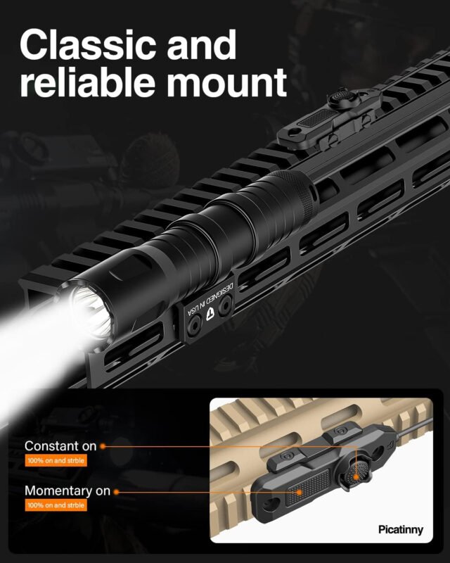 TOUGHSOUL Mlok Picatinny Tactical Flashlight 1250 Lumens, Rechargeable Flashlight with Remote Pressure Switch LED Light with Rechargeable Batteries and Charger Included (Mlok Mounted)