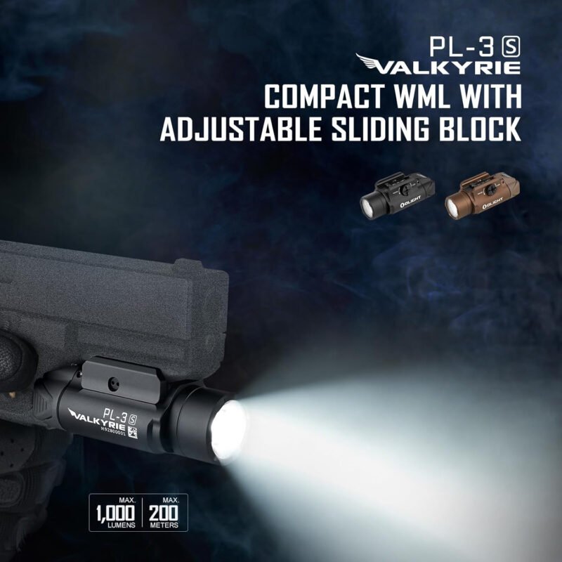 OLIGHT PL-3S Valkyrie 1000 Lumens Compact Weaponlight Rail-Mounted Tactical Light LED with Rail Locating Keys for 1913 Picatinny, GL Style (Black)
