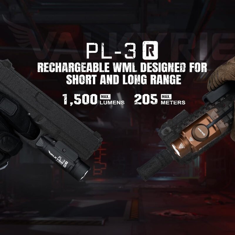 OLIGHT PL-3R Valkyrie Rechargeable Tactical Light, 1500 Lumens Rail-Mounted Weaponlight, LED Flashlight with Built-in Battery, Rail Locating Keys for 1913 Picatinny, GL Style