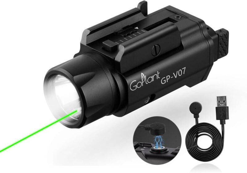 2250 Lumens Weapon Laser Light Combo – Adjustable Rail-Mounted Weapon Light Laser Flashlight, Aircraft-Grade Aluminum, Magnetic Rechargeable LED Strobe Tactical Gun Light Combo